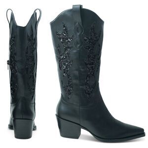 Wild Pair Black Cowboy Boots with Embellished Design
